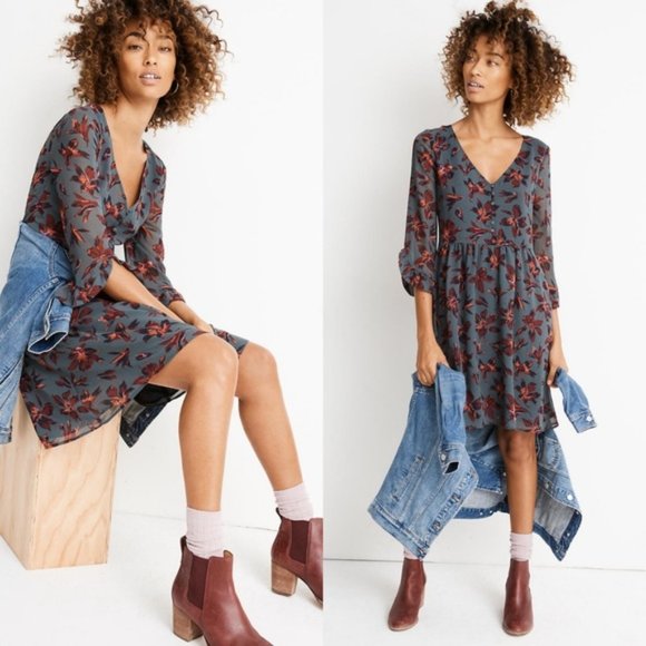 NWT Madewell Moonblossom Ruffle-Sleeve Dress - Picture 1 of 9